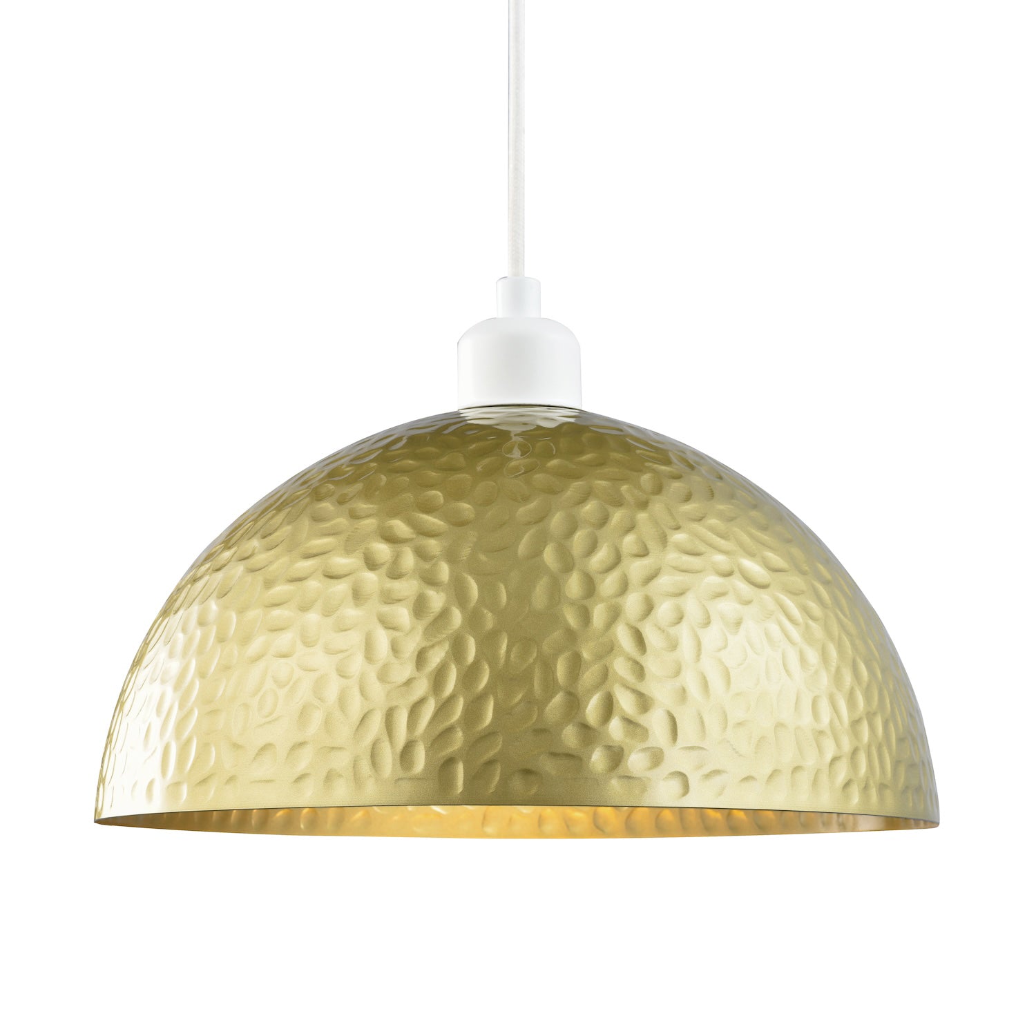 Contemporary Satin Gold Metal Pendant Lighting Shade with Hammered Domed Shape Image 1