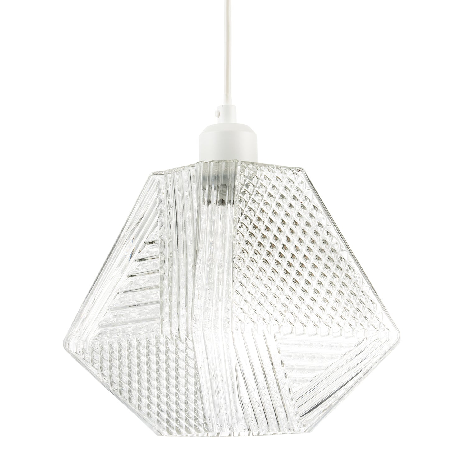 Moulded Clear Glass Pendant Light Shade with Dimples and Etched Lines Image 1