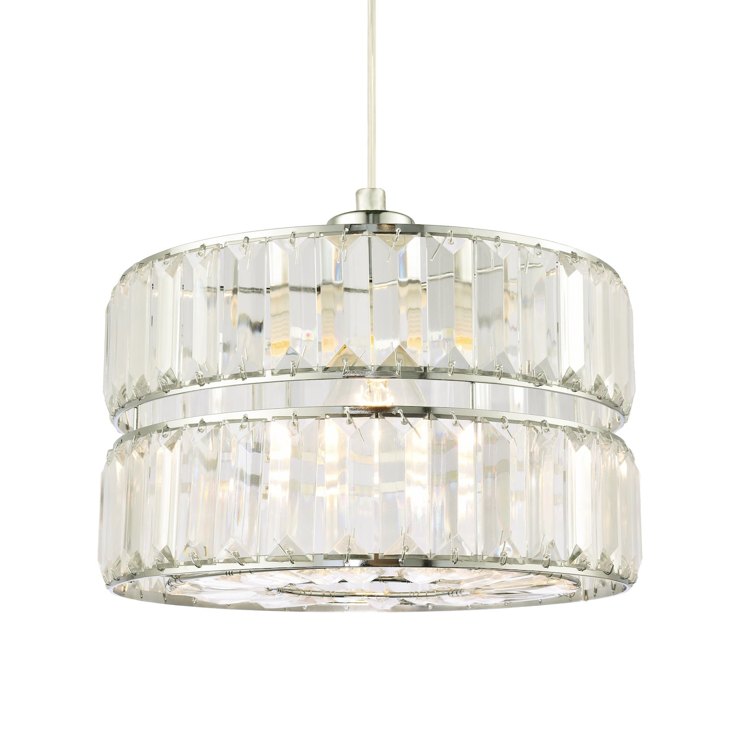 Designer Double Tier Easy Fit Pendant Shade with Rows of Clear Acrylic Prisms Image 1