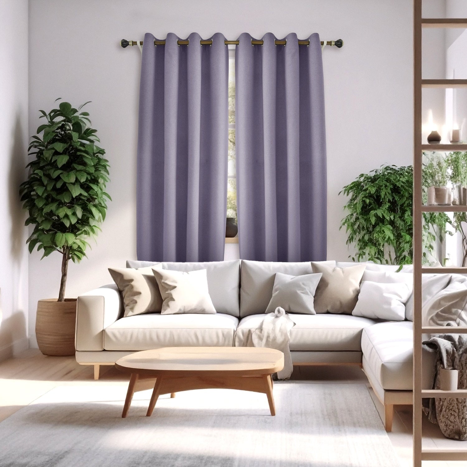 Purple Mauve Linen Blackout Eyelet Curtains - 46x54 Inch Drop  2 Panel Image 6