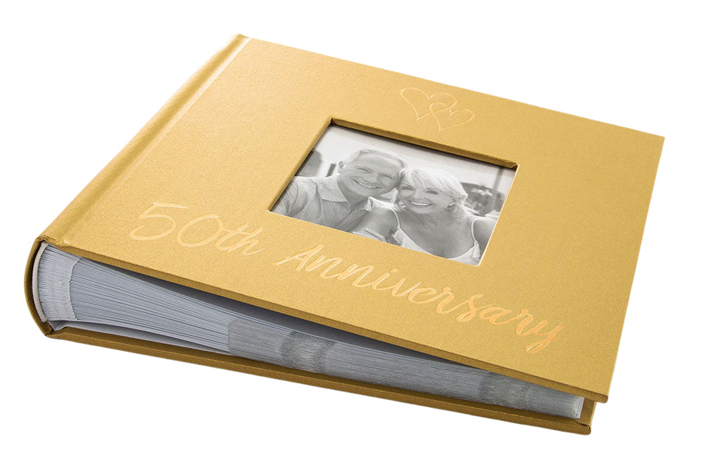 Lovely Golden 50th Wedding Anniversary Photo Album with Double Heart Decoration Image 2