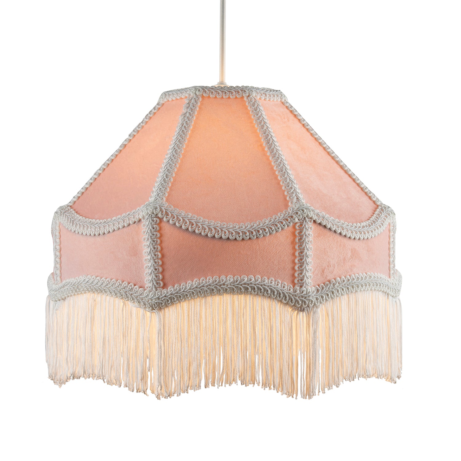 Traditional Victorian Empire Lampshade in Soft Blush Pink Velvet with Tassels Image 2