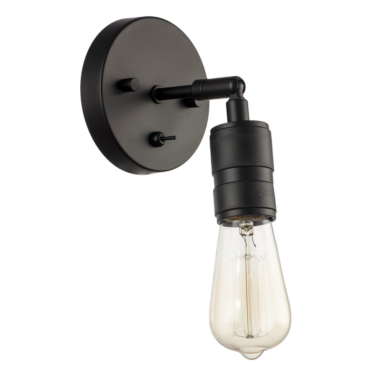 Matte Black Switched Wall Light with Adjustable Knurled Metal Head Image 5