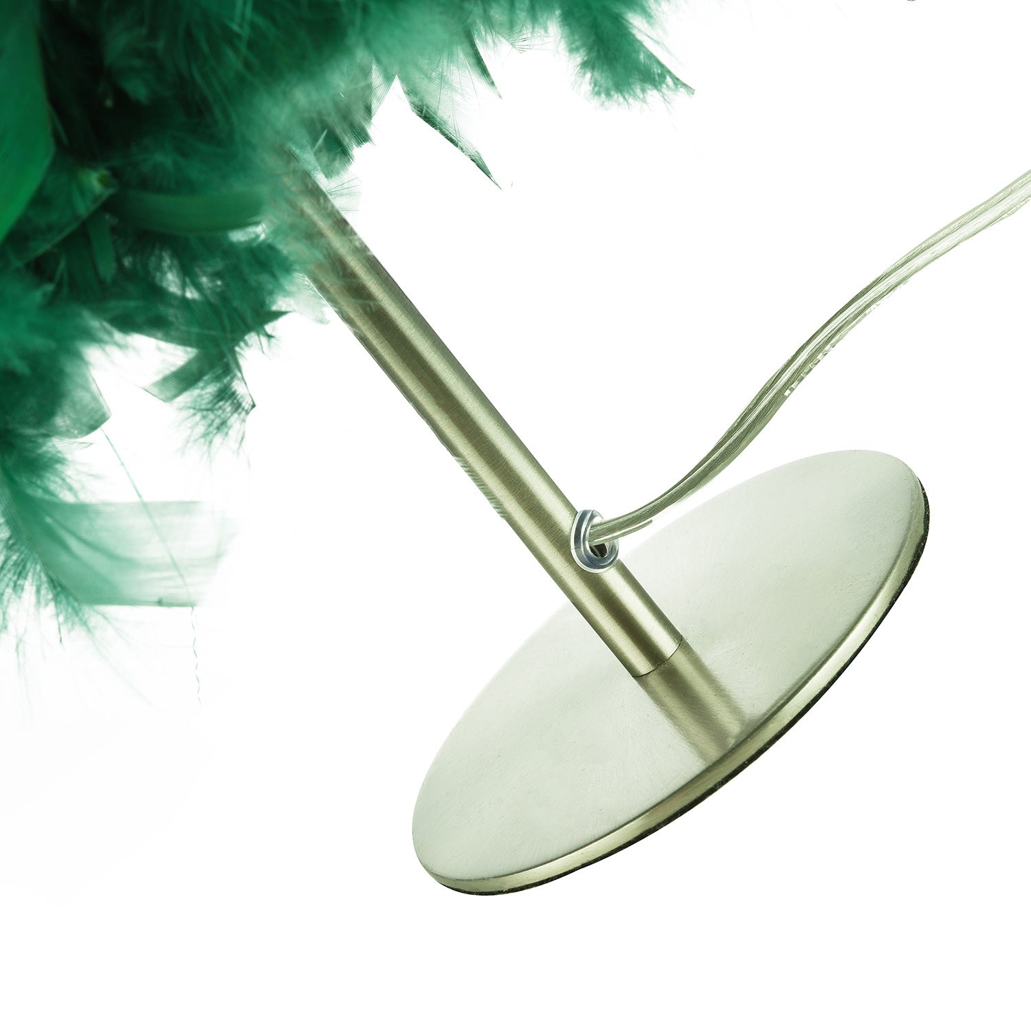 Modern and Chic Real Green Feather Table Lamp with Satin Nickel Base and Switch Image 3