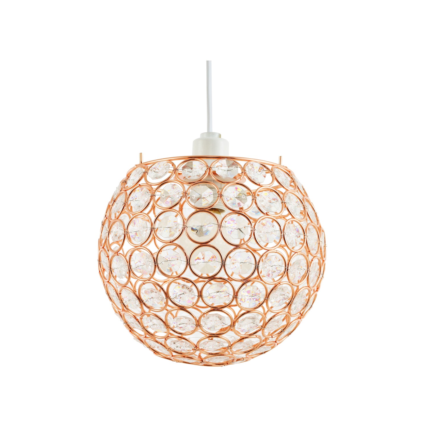 Modern Round Copper Globe Easy Fit Pendant Shade with Small Clear Acrylic Beads Image 2