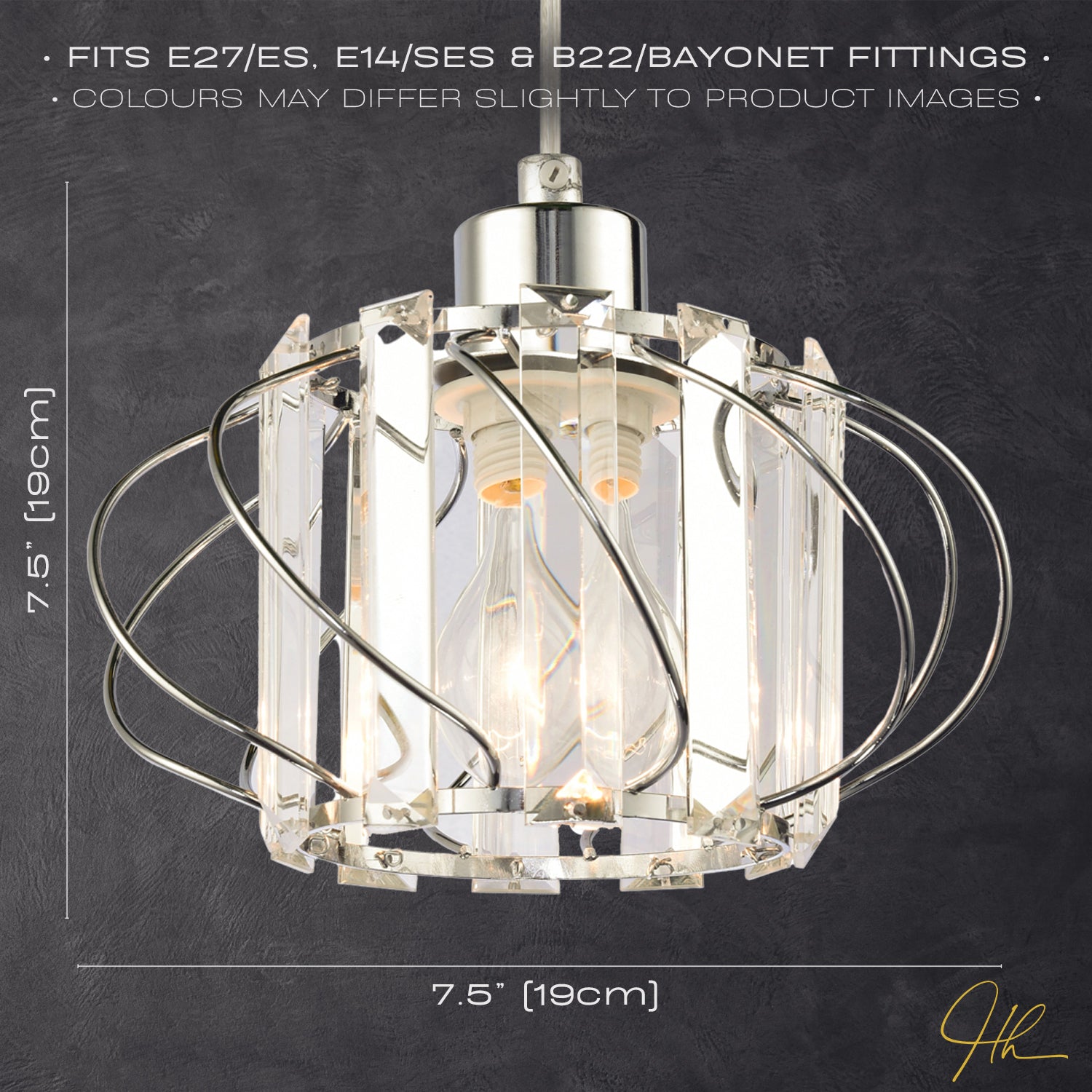 Modern Pendant Lamp Shade with Clear Acrylic Rectangular Prims and Chrome Frame Image 6