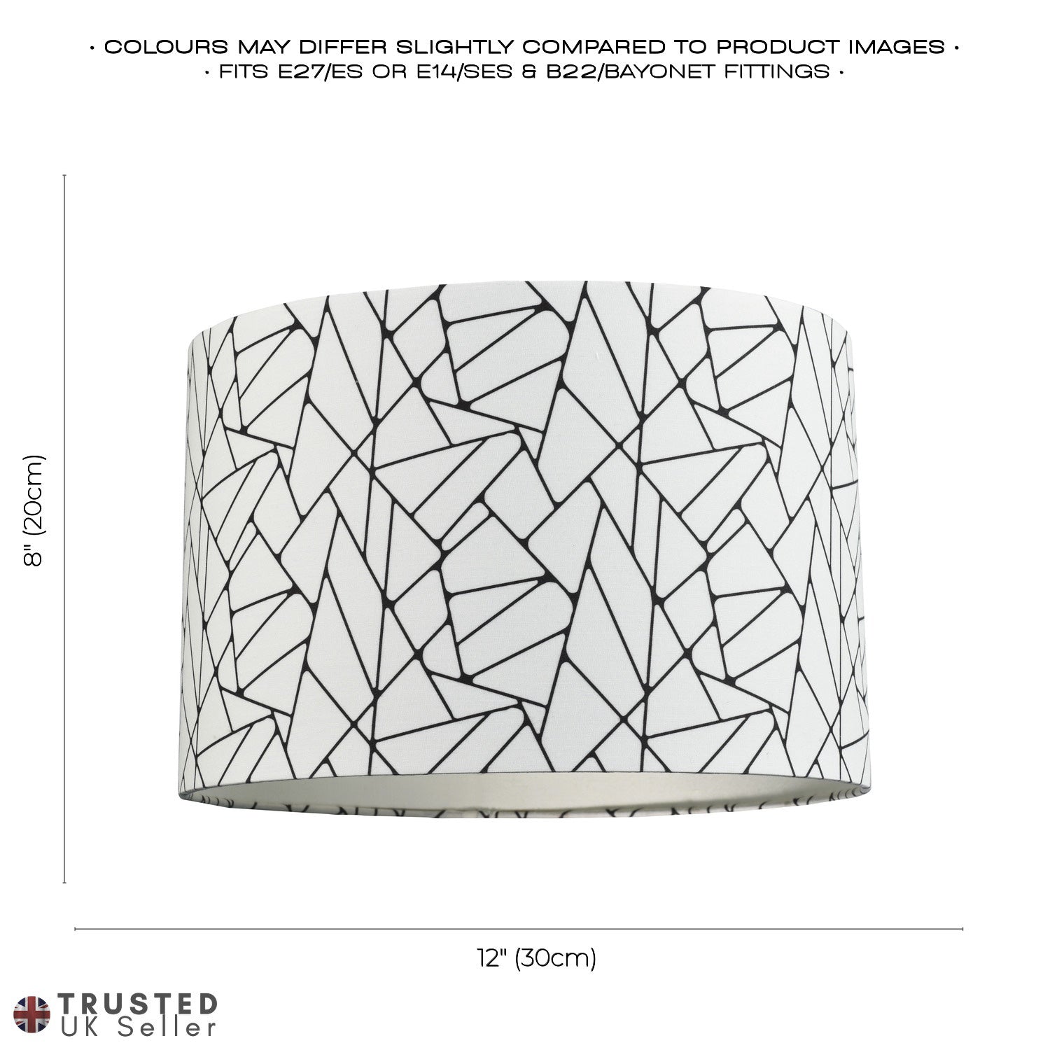 Off-White and Black Geometric Drum Lamp Shade with Inner Cotton Fabric Lining Image 7