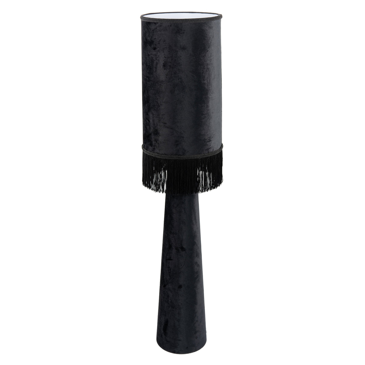 Vintage Black Velvet Fabric Floor Lamp with Victorian Trim and Tassels Image 1