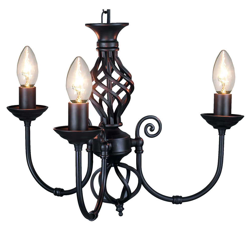 Matt Black 3 Arm Pendant Light with Twist Knot Design Image 1