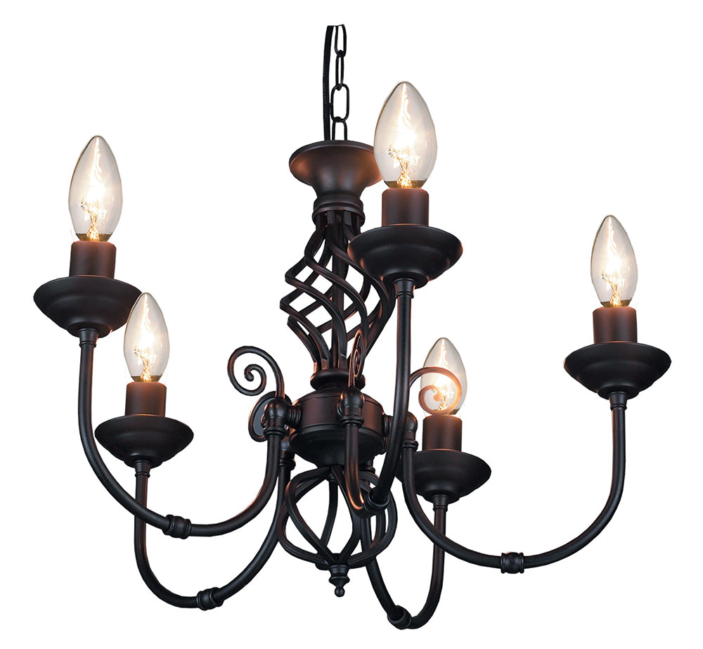 Matt Black 5 Arm Pendant Light with Twist Knot Design Image 1