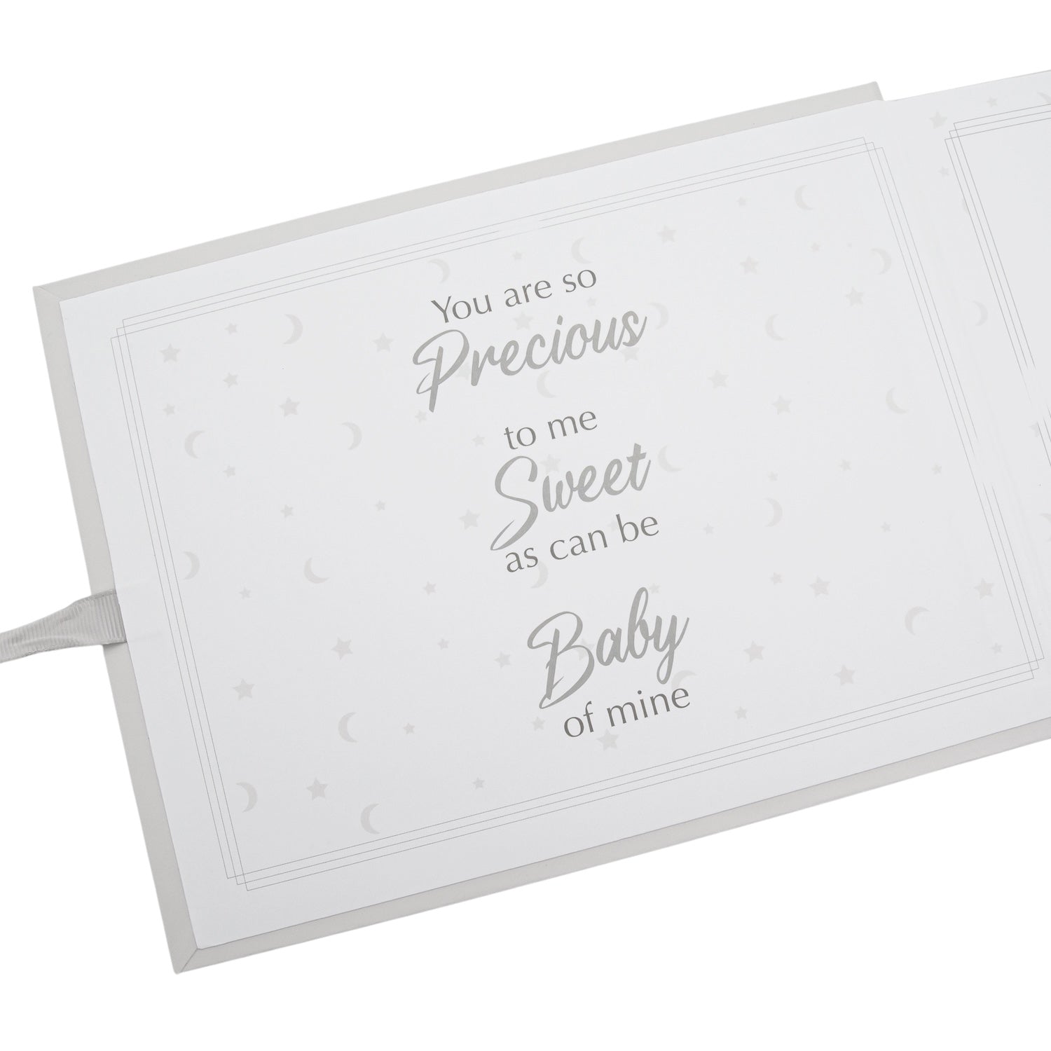 Grey Baby Shower Guest Book with Silver Plated Rattle Pram and Booties Image 3
