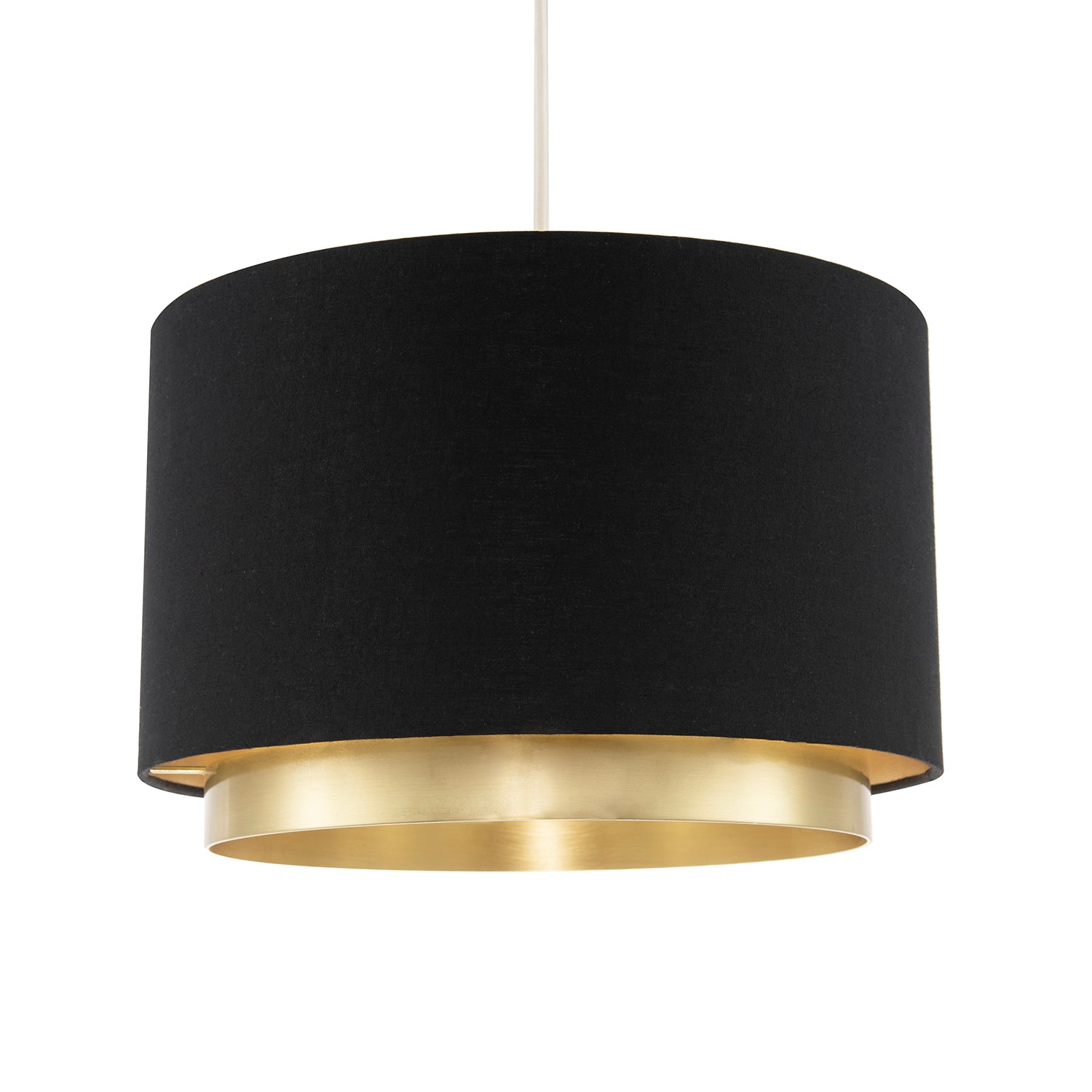 Designer Black Cotton Fabric Lamp Shade with Brushed Gold Metal Ring Image 1