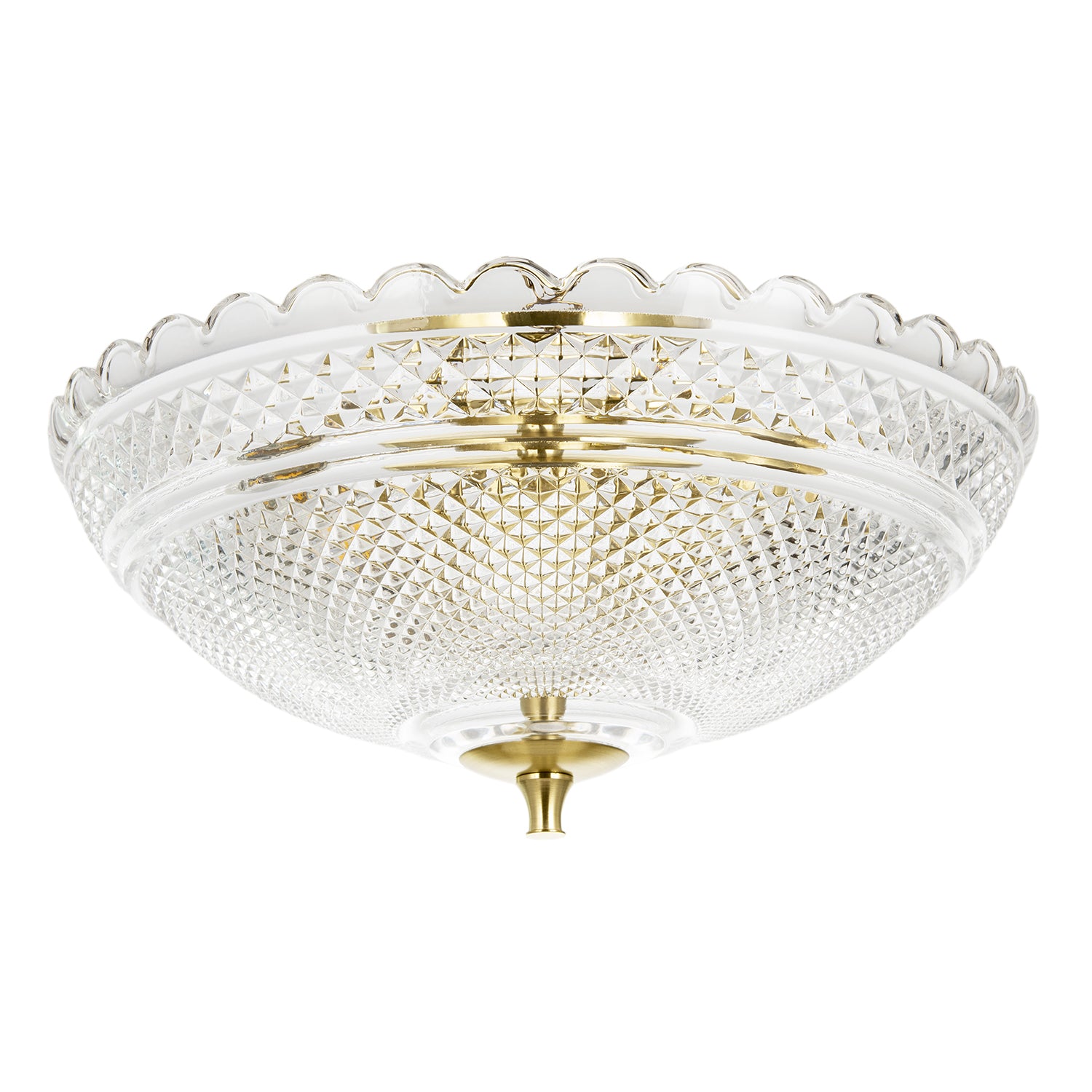 Traditional Antique Brass Ceiling Light with Clear Textured Glass Image 2