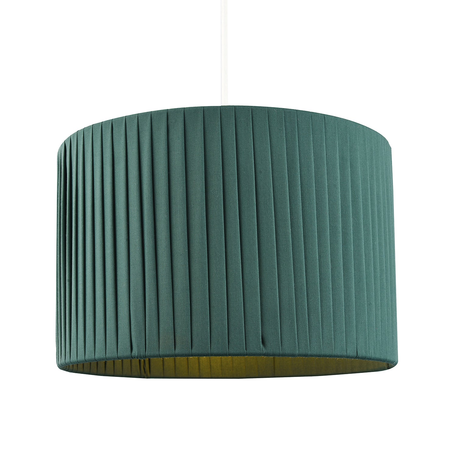 Contemporary Designer Double Pleated Green Cotton Fabric 12" Drum Lamp Shade Image 2