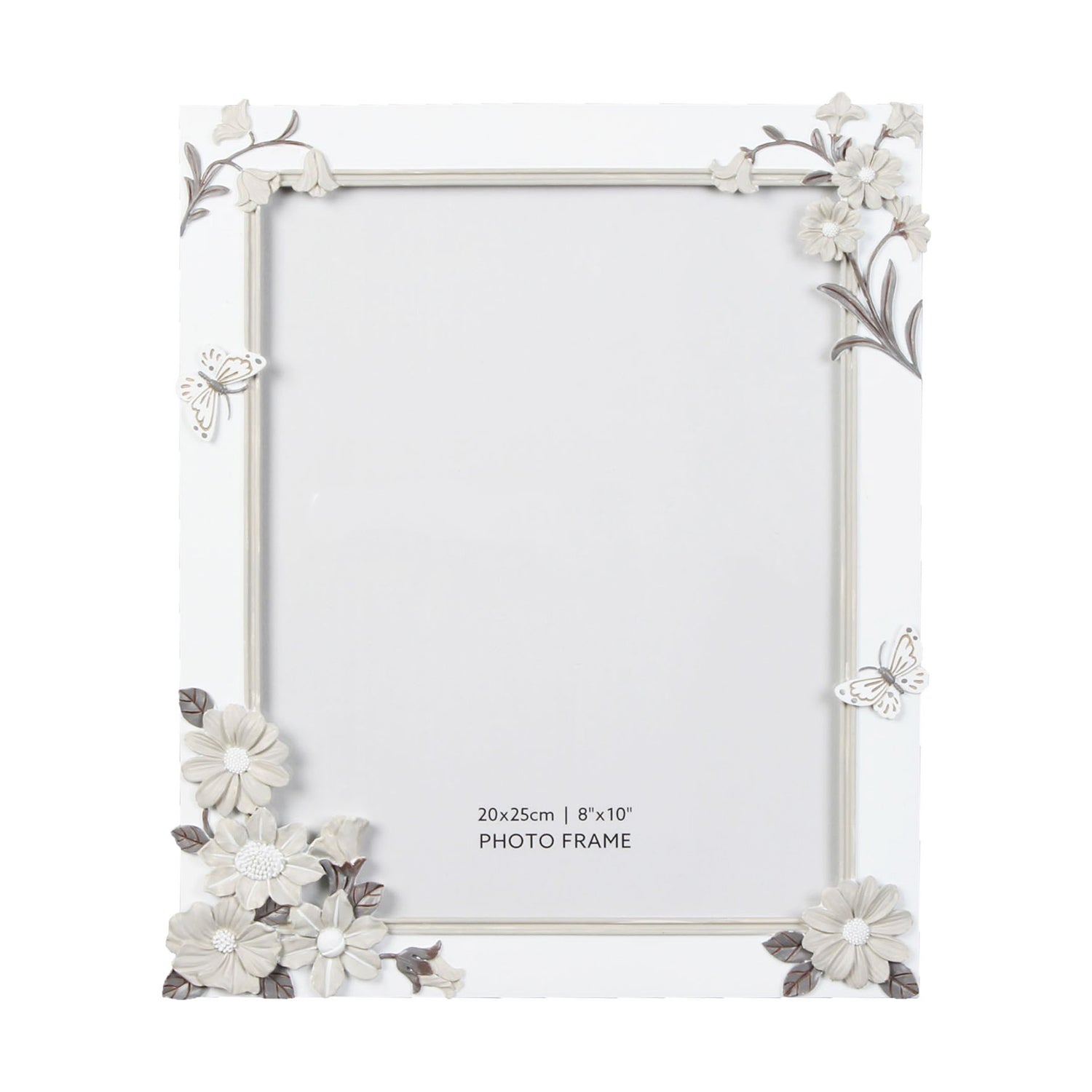 Classic Ivory White Resin 8x10 Picture Frame with Flowers and Small Butterflies Image 1