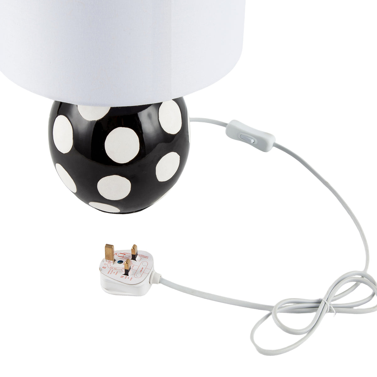 Modern Ceramic Glossy Black Table Lamp with White Polka Dot Spots Image 4