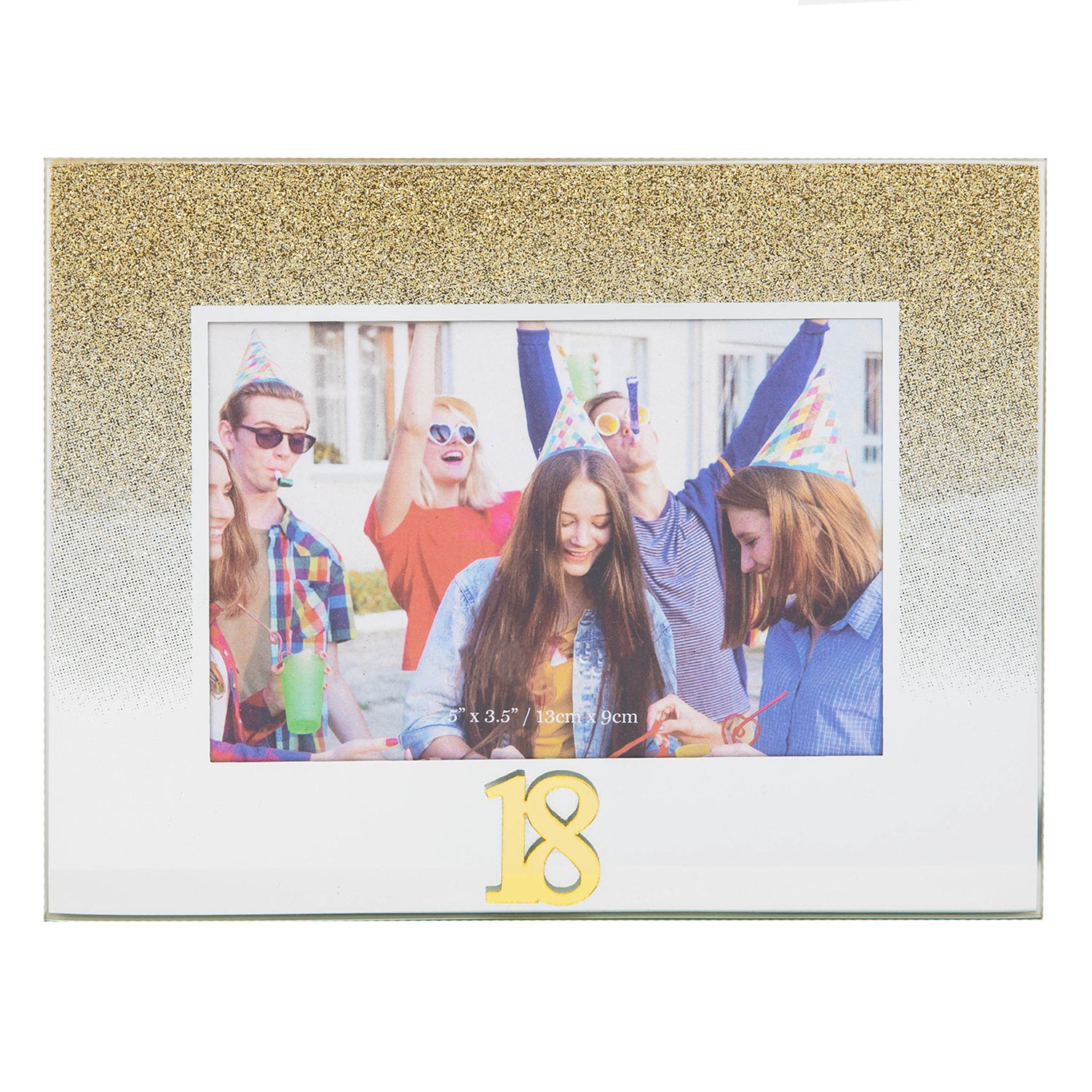 Gold Glitter 18th Birthday Glass Picture Frame with Acrylic Letters - 5" x 3.5" Image 1