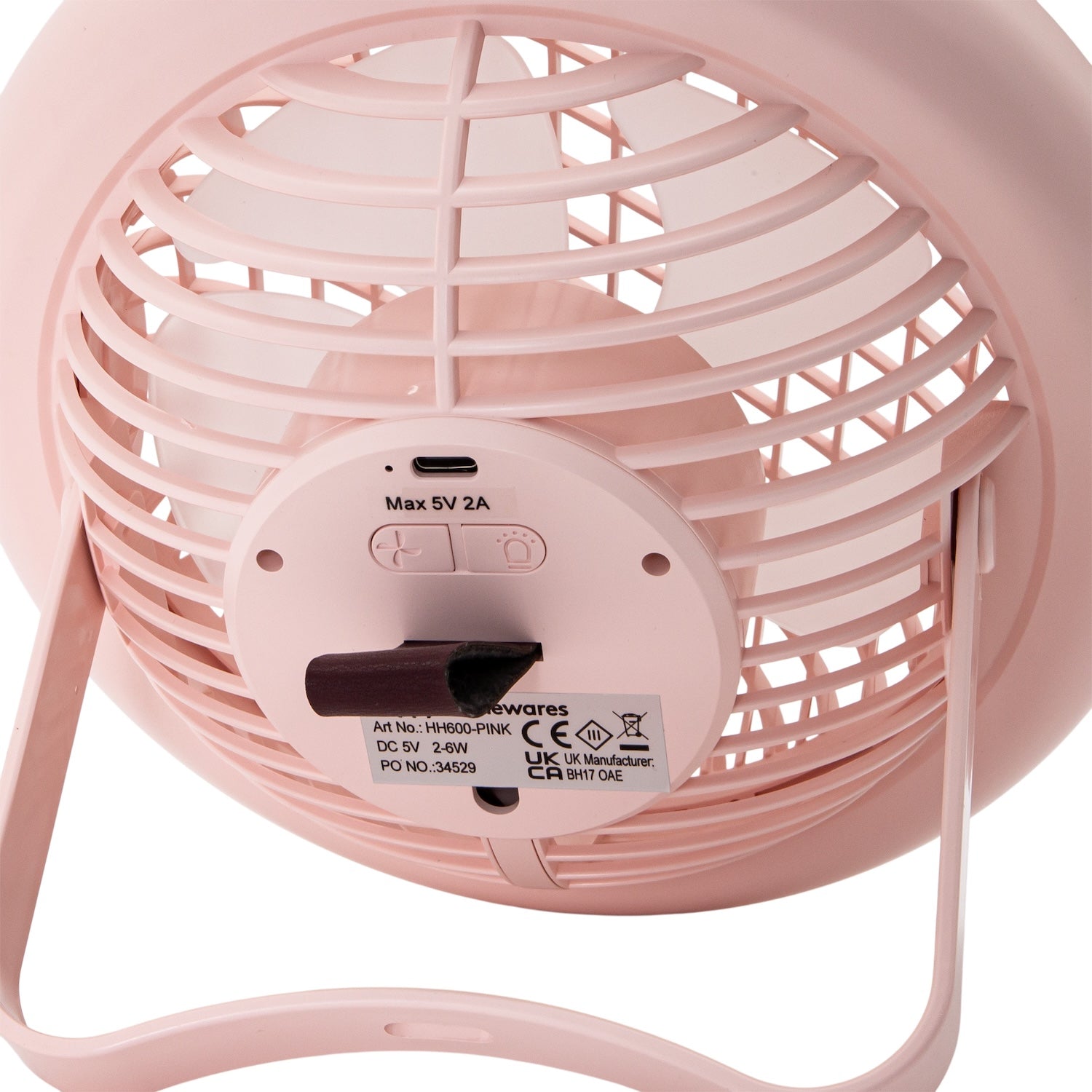 Soft Pink Rechargeable 3 Speed Desk Fan with LED Dimmable Ring Light Image 4