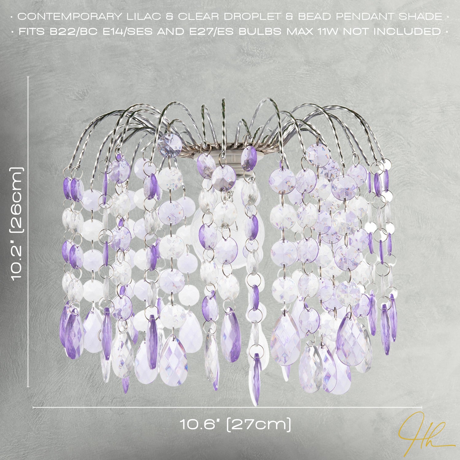 Modern Waterfall Pendant Shade with Lilac and Clear Acrylic Drops Image 7