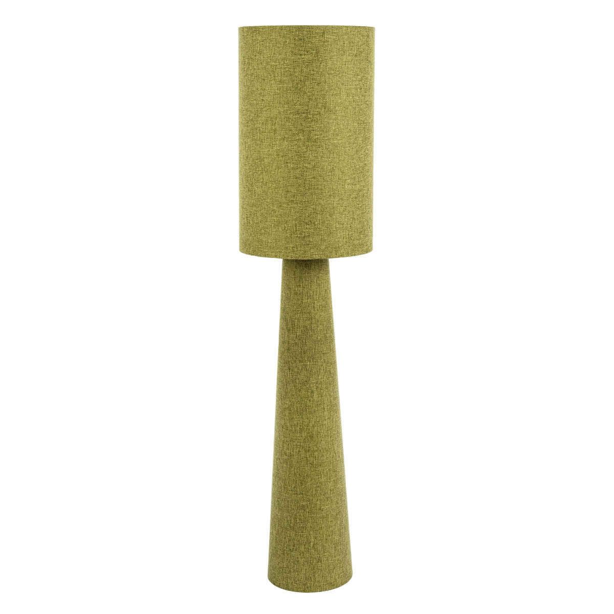 Modern Olive Green Linen Fabric Floor Lamp with Drum Shade and Base Image 1