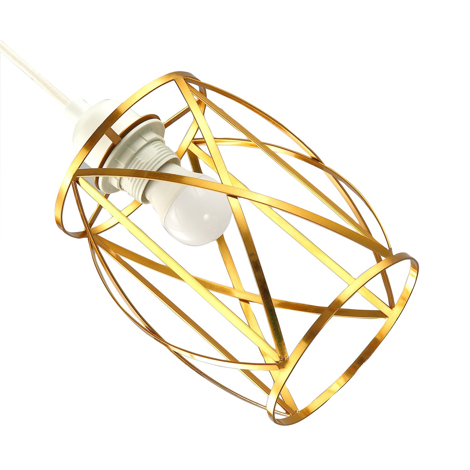 Sleek Vintage Lantern Cage Pendant Light Shade with Brushed Gold Metal Strips Image 4