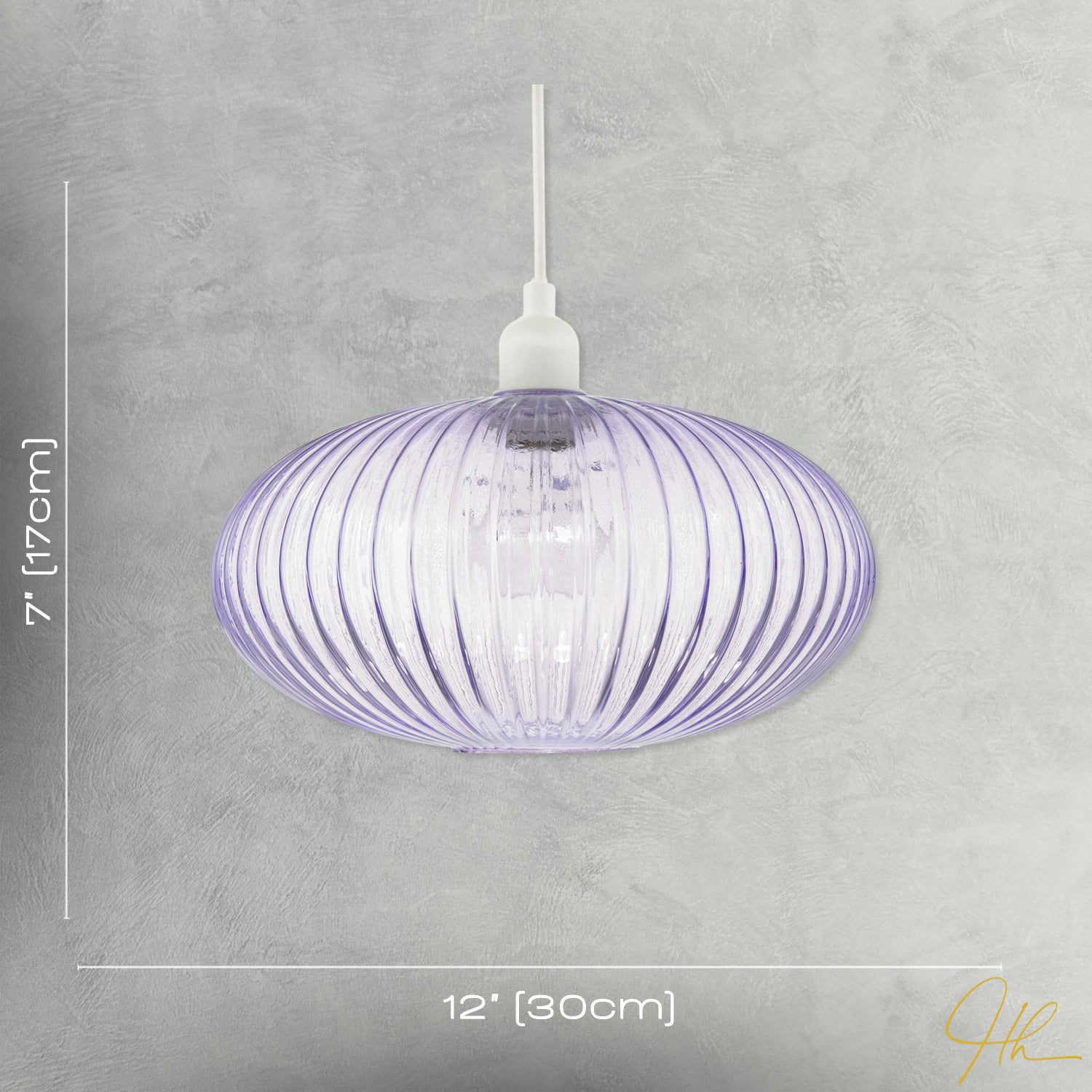 Modern Designer Soft Lilac Line Ribbed Glass Oval Pendant Lamp Shade Image 7