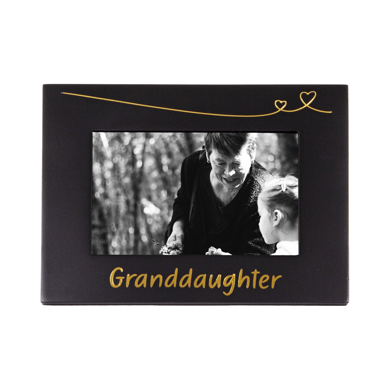 Cute and Modern Granddaughter 4" x 6" Black Picture Frame with Gold Foil Decor Image 1