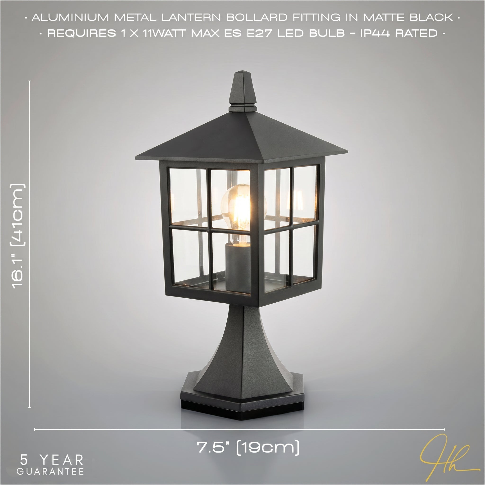 Classic Matte Black Die-Cast Aluminium Metal Exterior Lantern Bollard Fitting