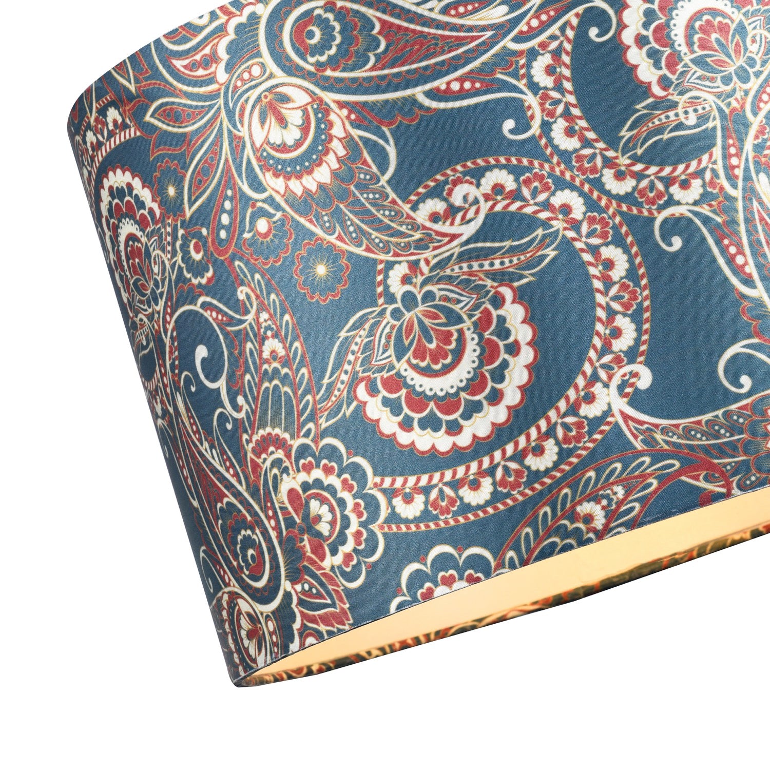 Classic Paisley Bohemian Print Satin Fabric Lamp Shade in Teal with Cream Inner Image 3