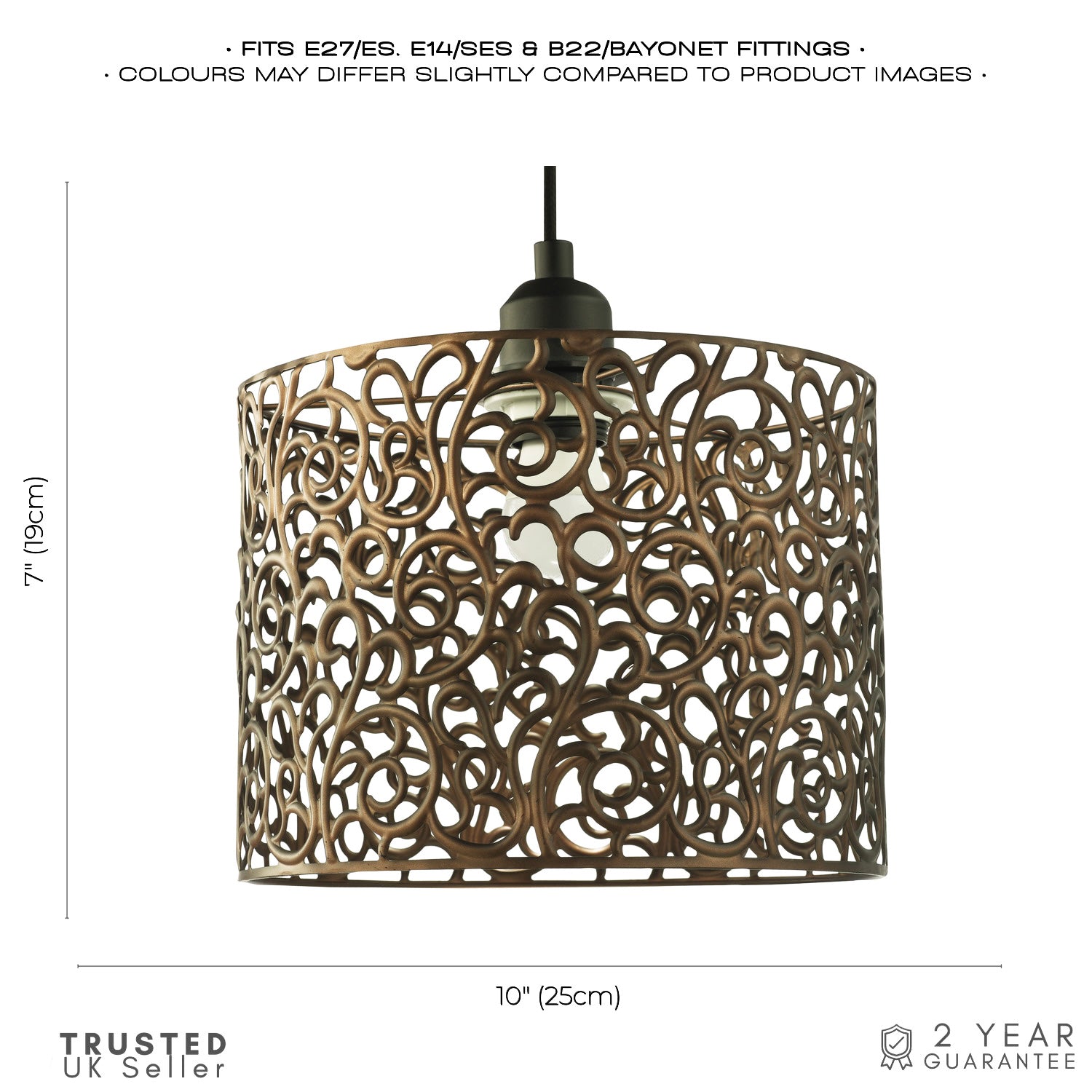 Elegant Classic Floral Matte Bronze Metal Ceiling Pendant Lamp Shade 19cm x 25cm Image 6