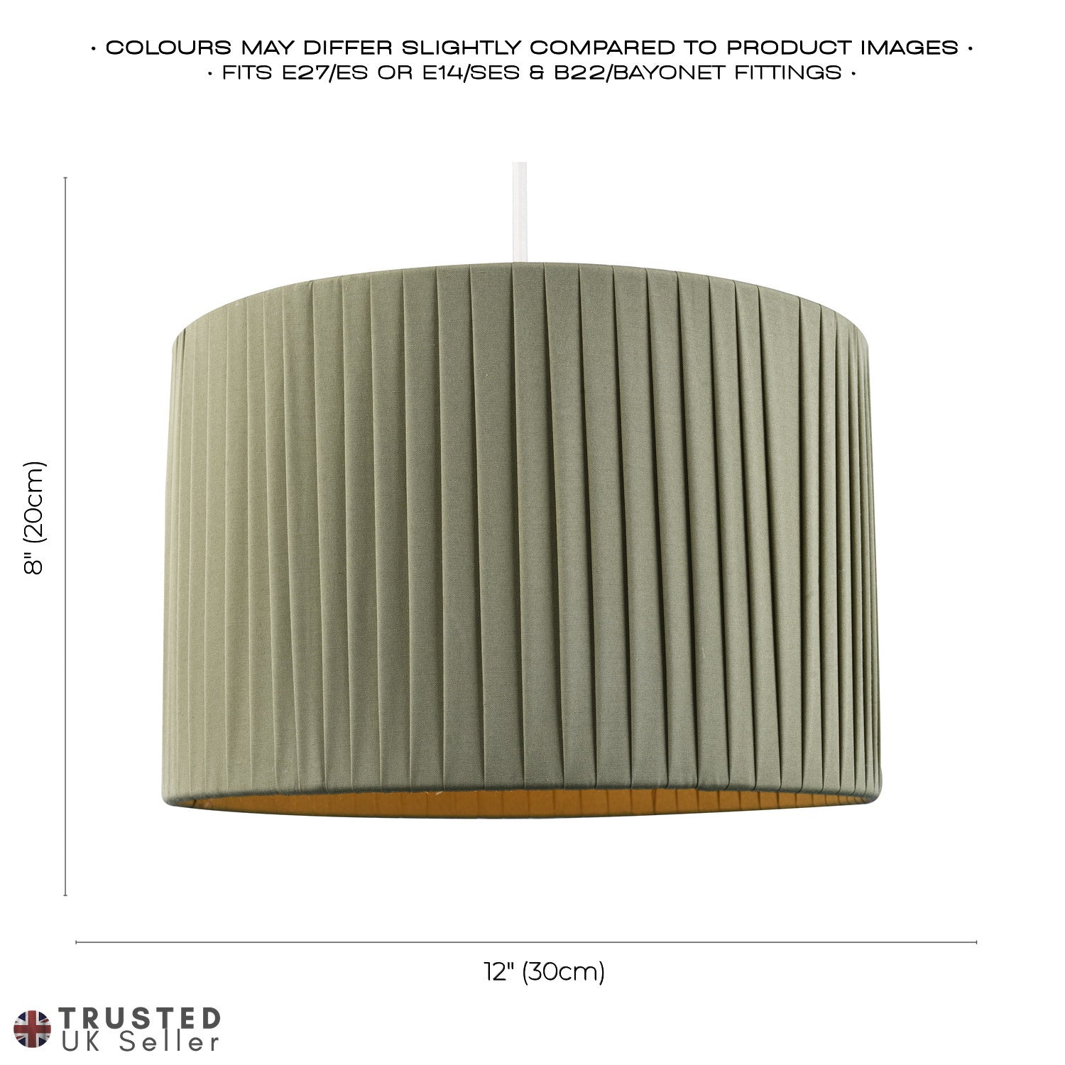 Contemporary Designer Double Pleated Olive Cotton Fabric 12" Drum Lamp Shade Image 6