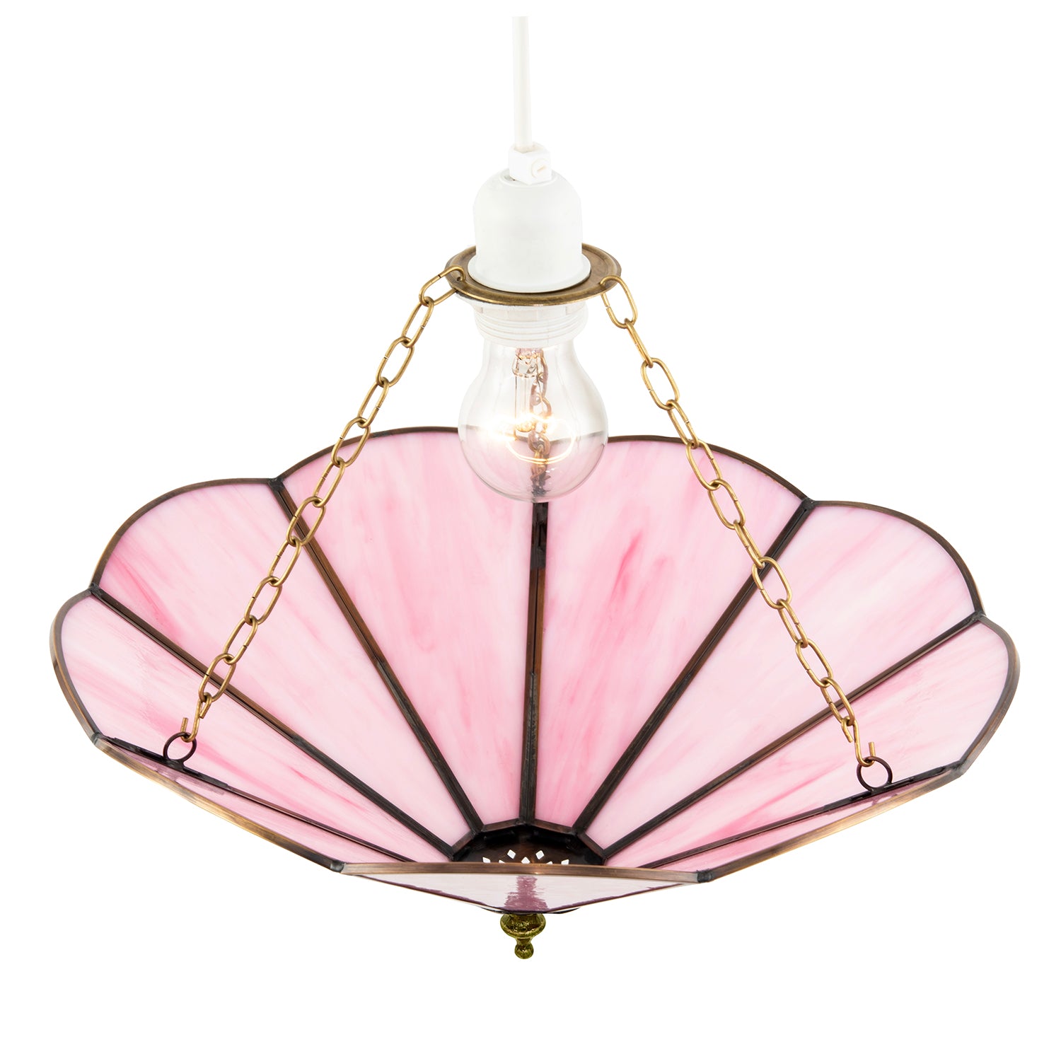 Soft Rose Pink Chic Tiffany Glass Easy Fit Pendant Shade with Chains Image 3