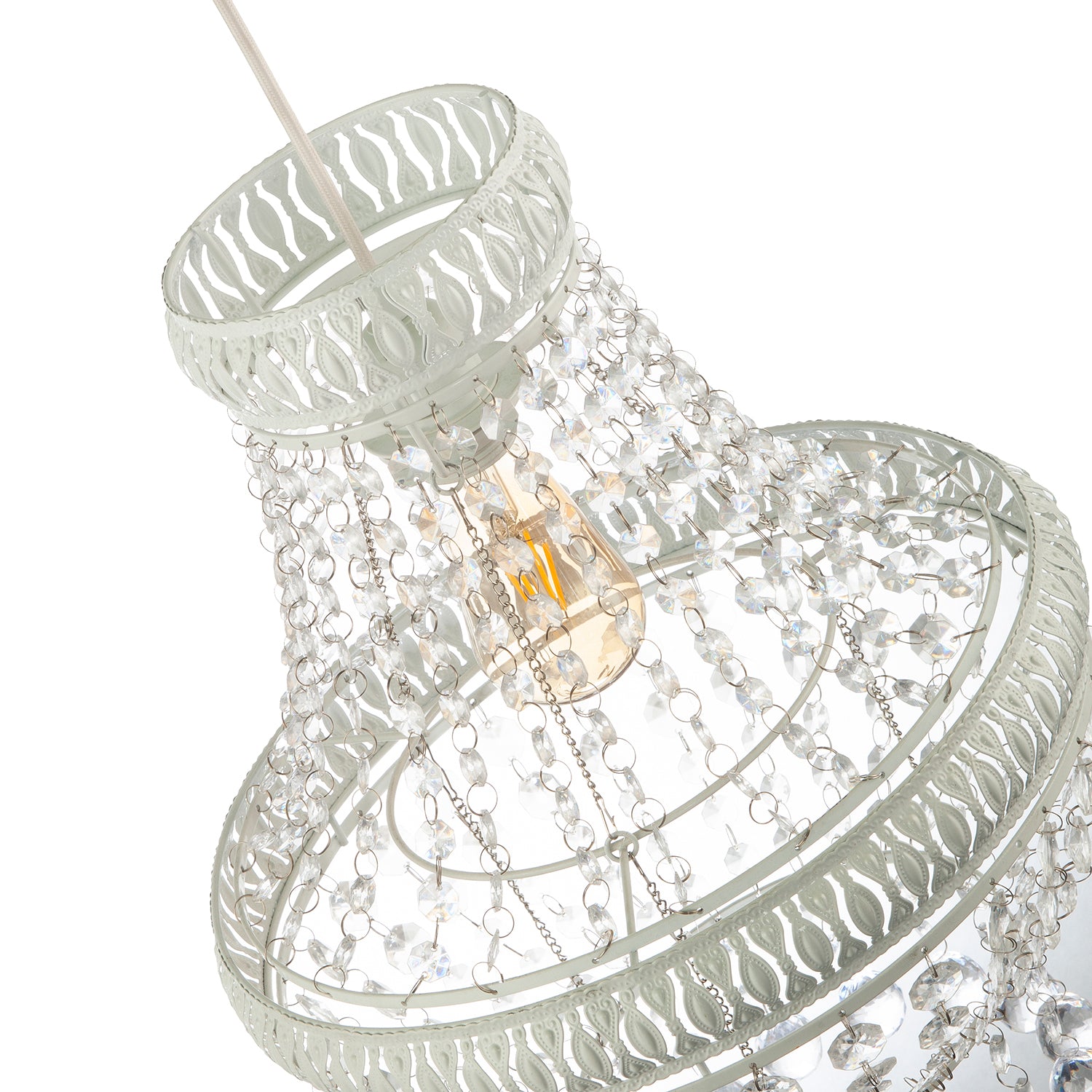 Vintage and Ornate White Metal Pendant Light Shade with Clear Acrylic Image 3