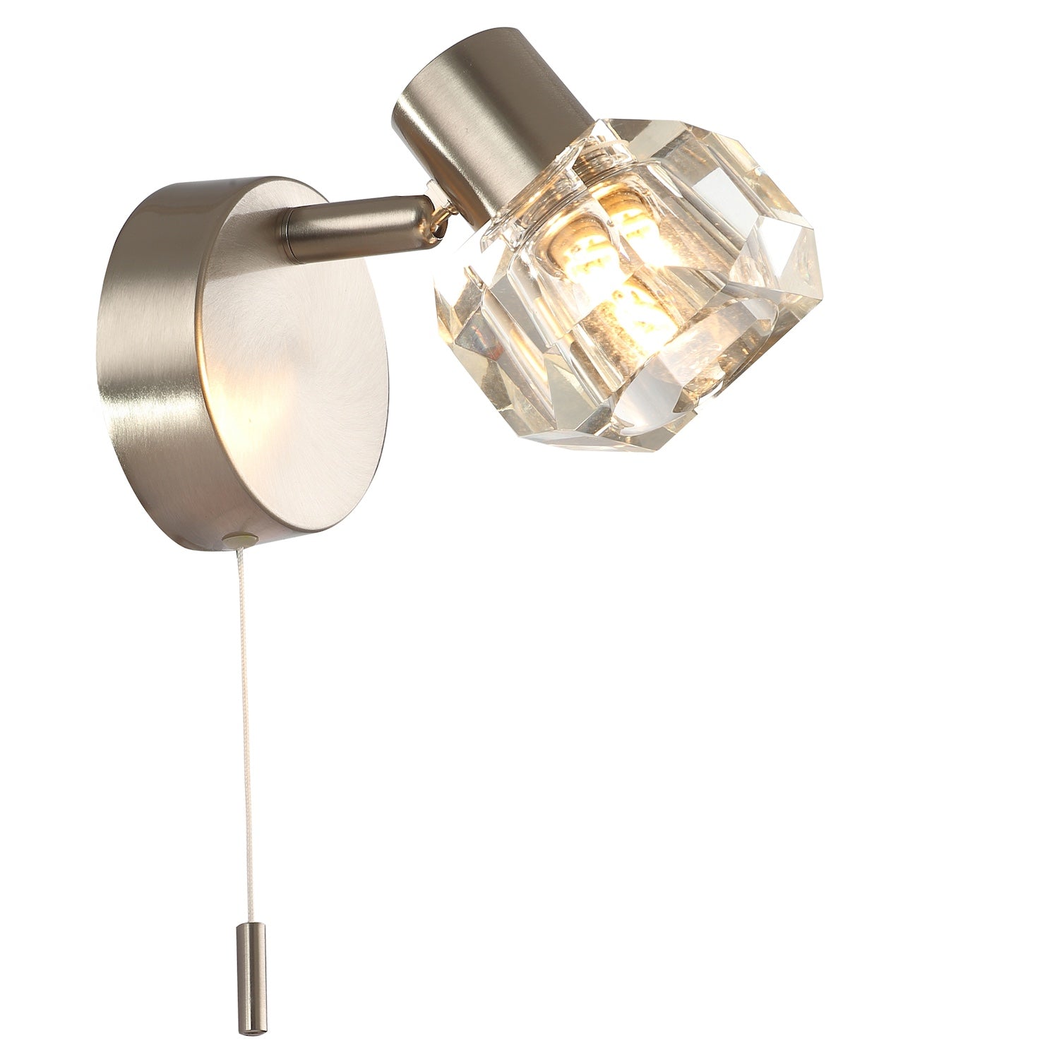 Modern Satin Nickel Wall Light Fitting with Chunky Square Ice Cube Glass Shade Image 3