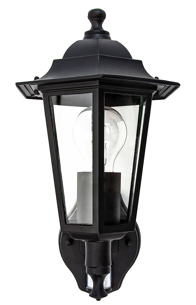 Traditional Sensor Controlled Outdoor Lantern Wall Light Fitting in Matt Black Image 3