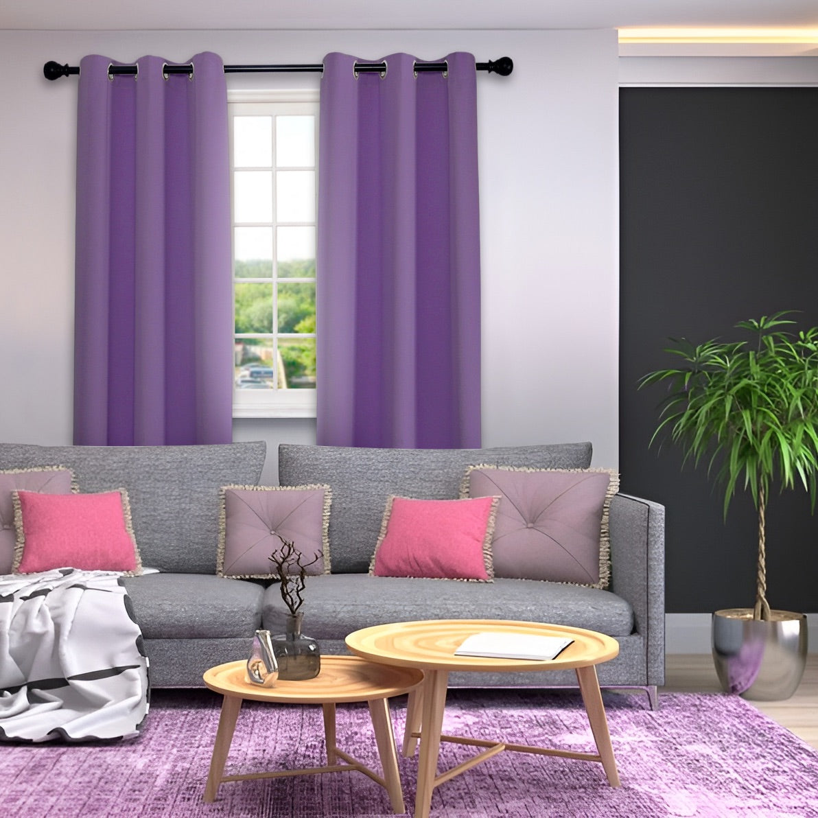 Purple Blackout Curtains - Eyelet Thermal Curtain  - 66 x 84 Inch Drop - 2 Panel Image 6