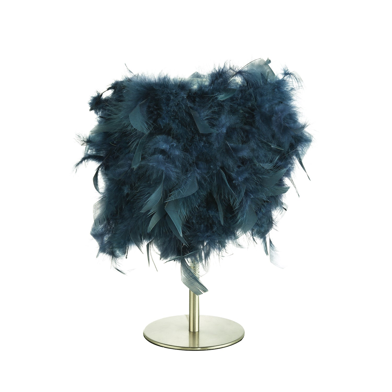 Modern and Chic Real Navy Feather Table Lamp with Satin Nickel Base and Switch Image 1