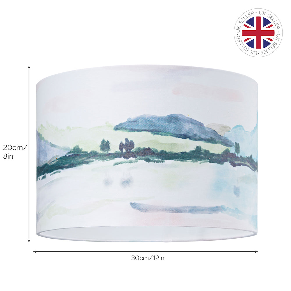 Beautiful Country Landscape Themed Watercolour Cotton Fabric 12" Drum Lampshade Image 6