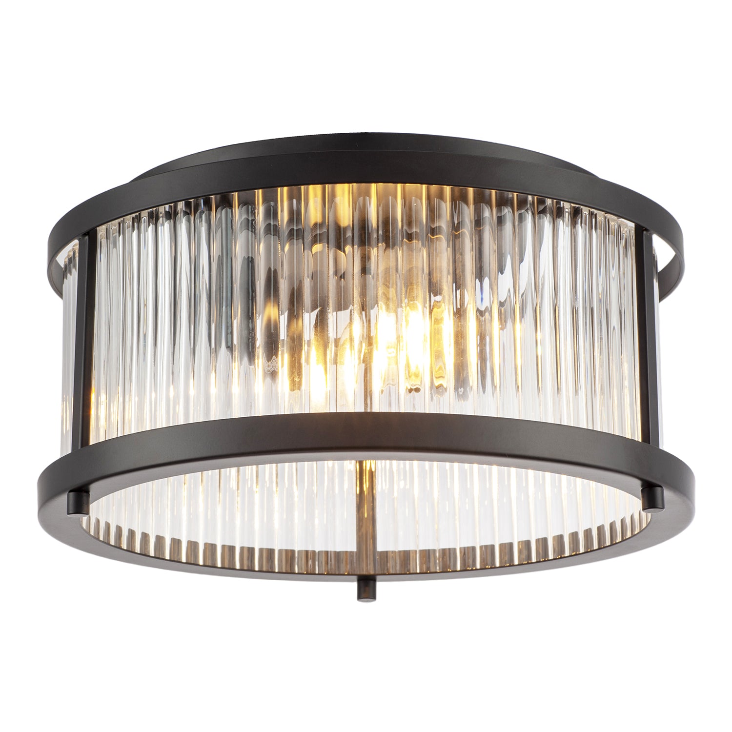 Sleek Matte Black Flush Ceiling Light with Fluted Ribbed Clear Glass Image 3