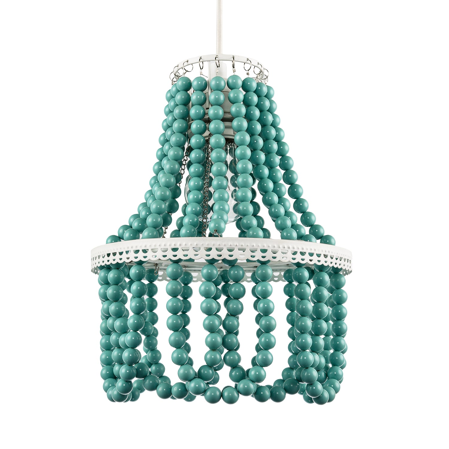 Shabby Chic Ornate Chandelier Pendant Shade with Round Duck Egg Pearls Image 1
