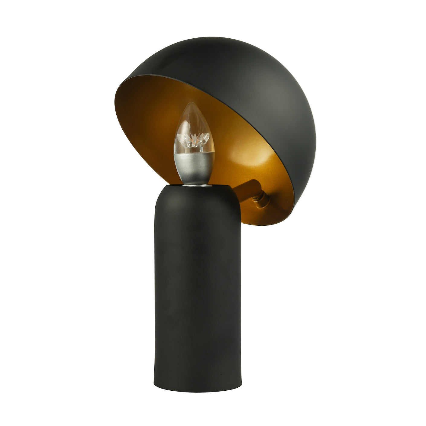 Modern Black Mushroom Table Lamp with Tilted Gold Inner Shade and Fabric Cable Image 5