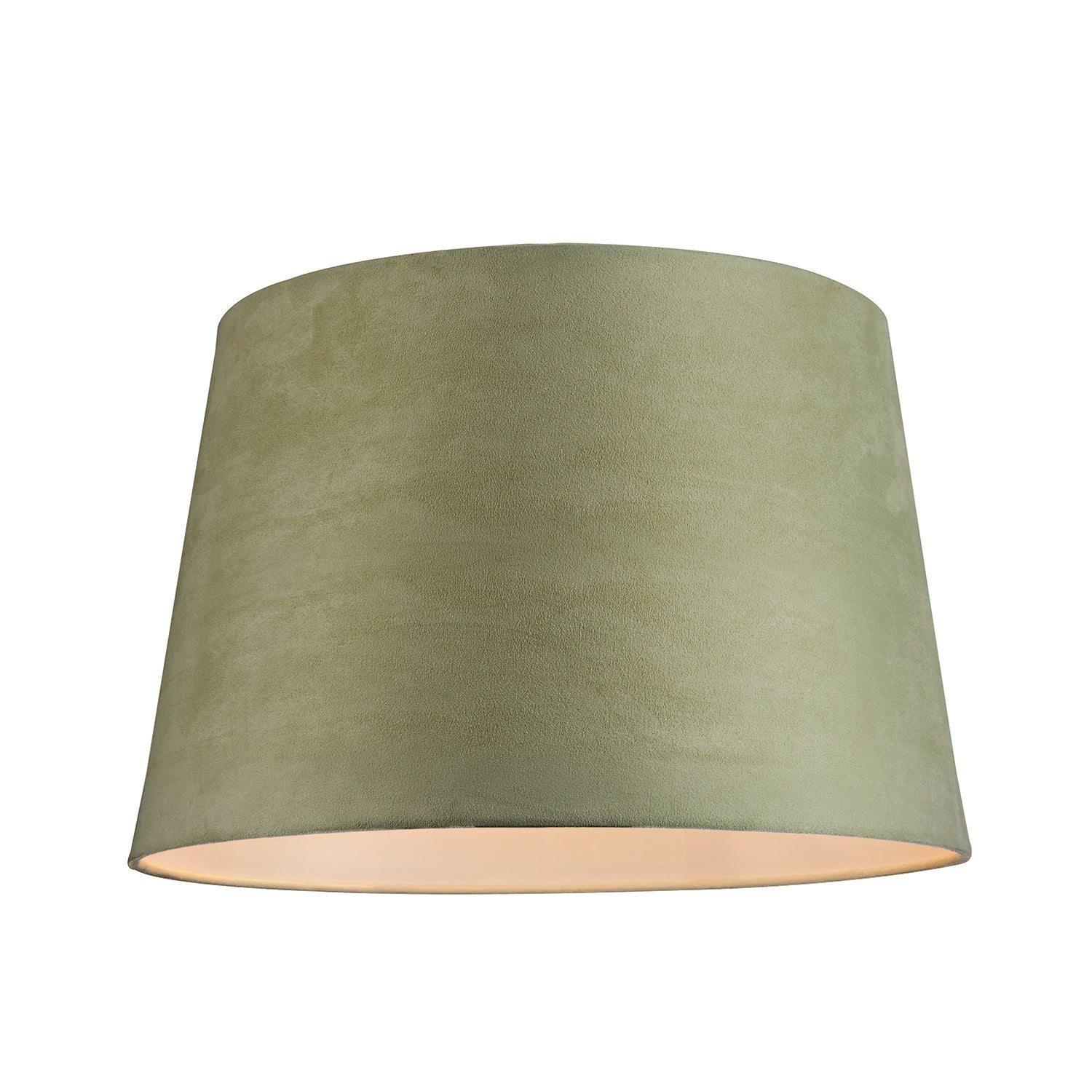 Olive Green Velvet 12 Inch Drum Lamp Shade with White Cotton Inner Image 1