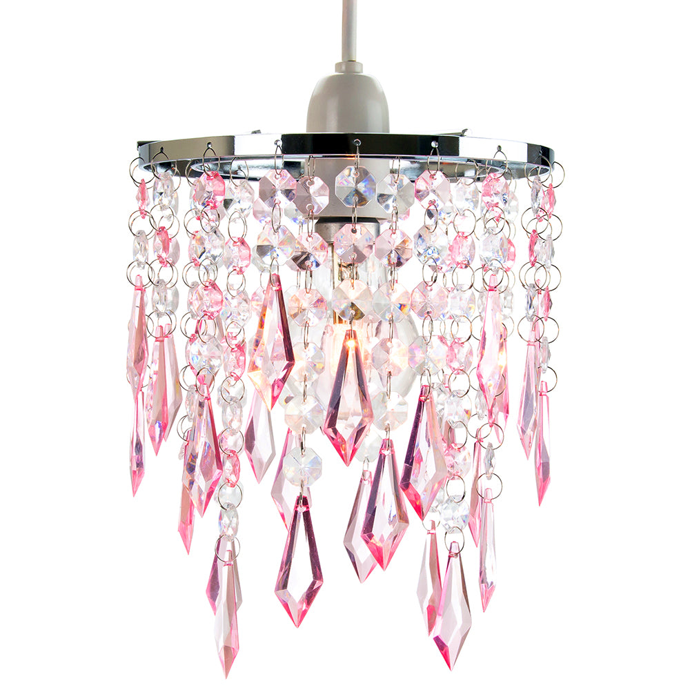 Modern Waterfall Design Pendant Shade with Clear/Pink Acrylic Drops and Beads Image 1