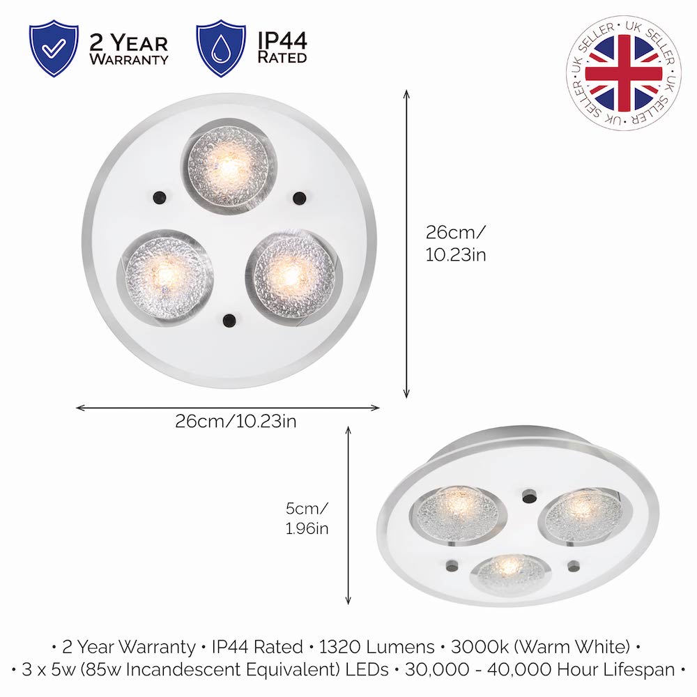 Modern Round LED Bathroom Flush Ceiling Light with Clear/Frosted Glass Plate Image 3