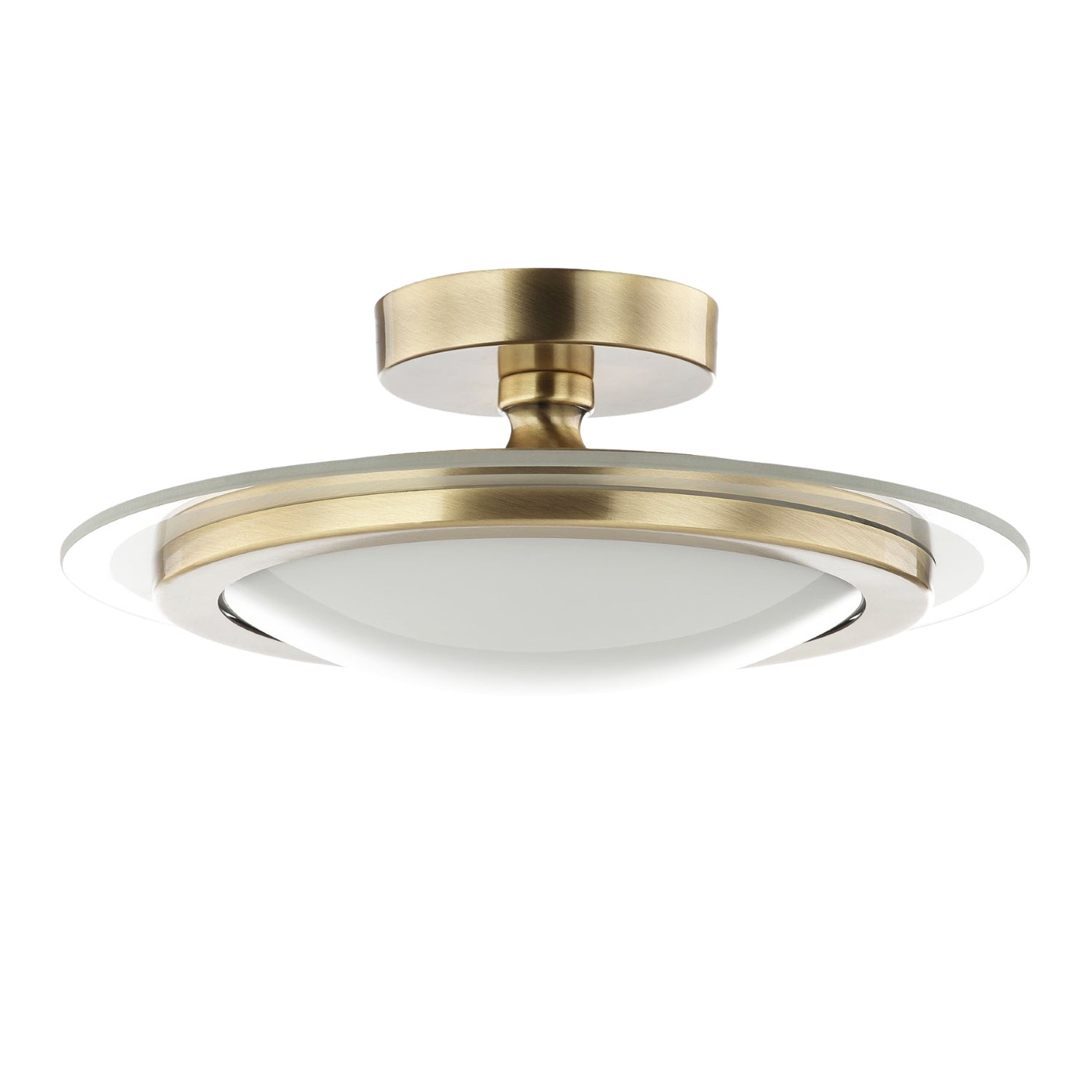 Modern and Sleek Semi Flush LED Powered Ceiling Light Fitting in Antique Brass Image 1