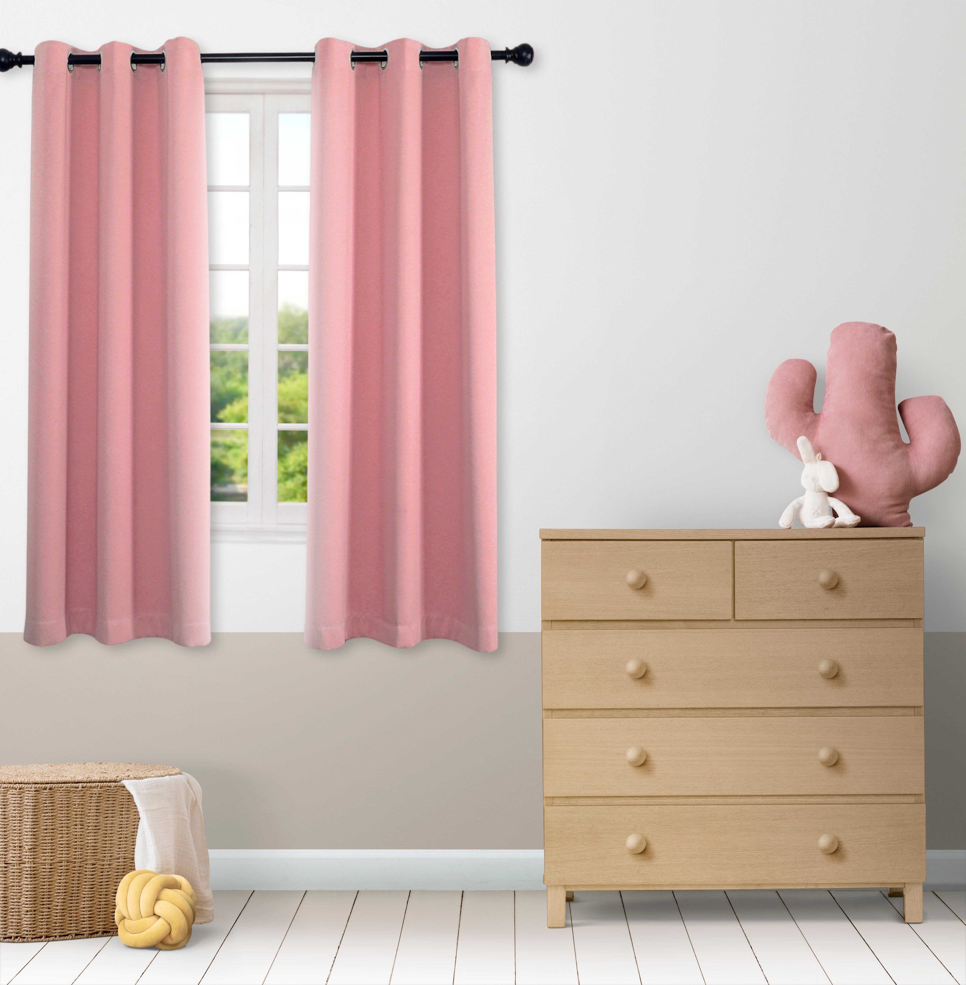 Pink Eyelet Curtains - Thermal Blackout Curtains  - 66 x 84 Inch Drop - 2 Panel Image 6