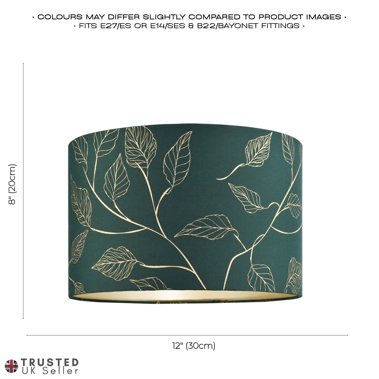 Modern Forest Green Cotton Fabric Drum Lamp Shade with Gold Foil Floral Design Image 7