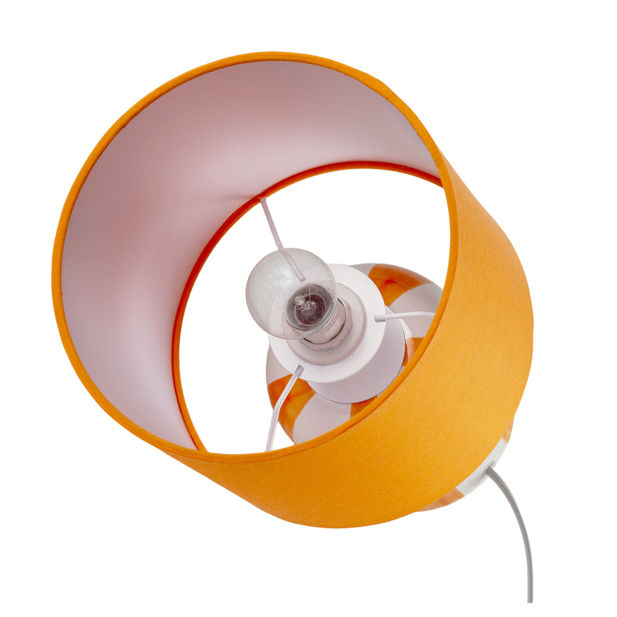 Hand Brushed Orange Striped Ceramic Table Lamp with Drum Fabric Shade Image 3