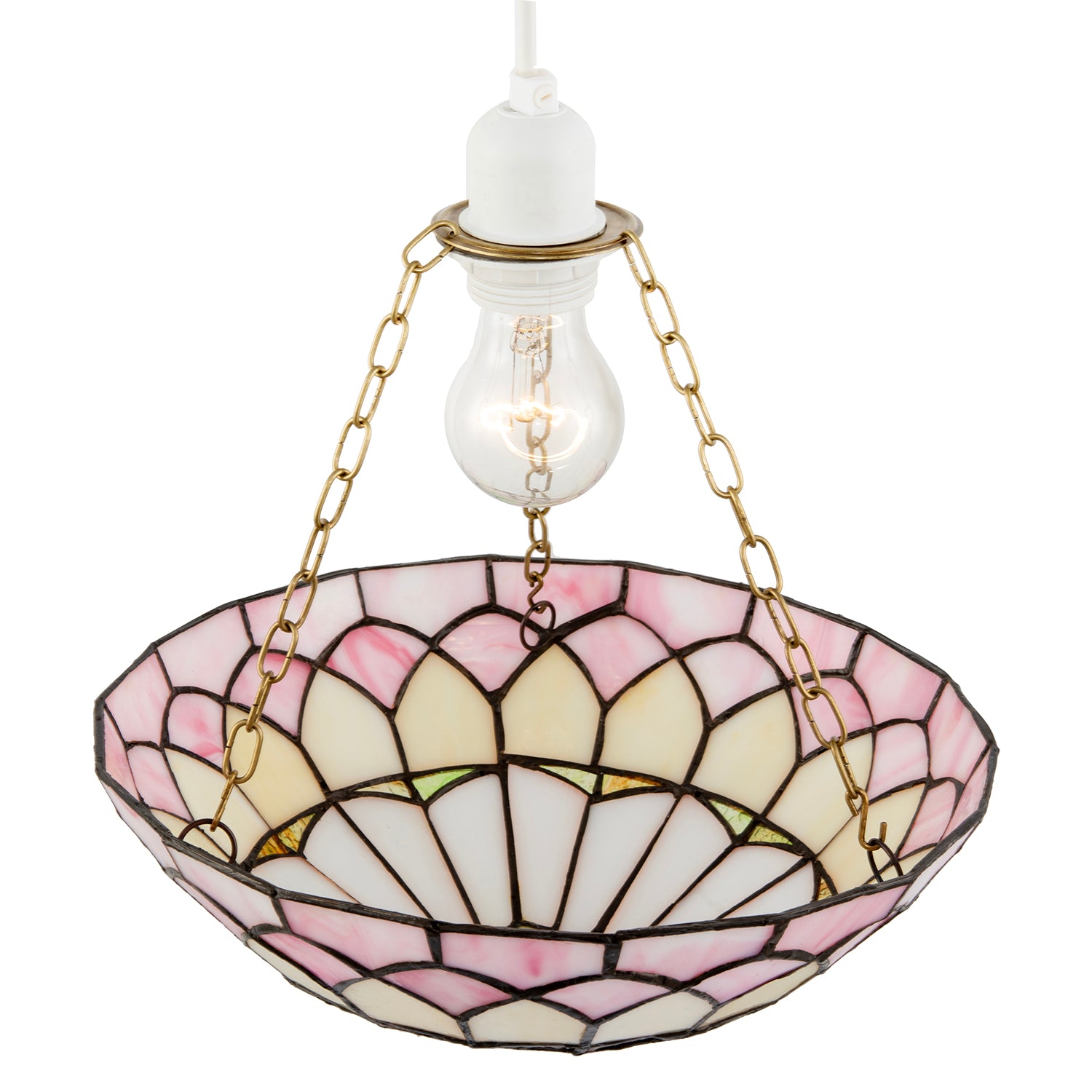 Pale Pink Stained Glass Domed Tiffany Pendant Light Shade with Chains Image 4