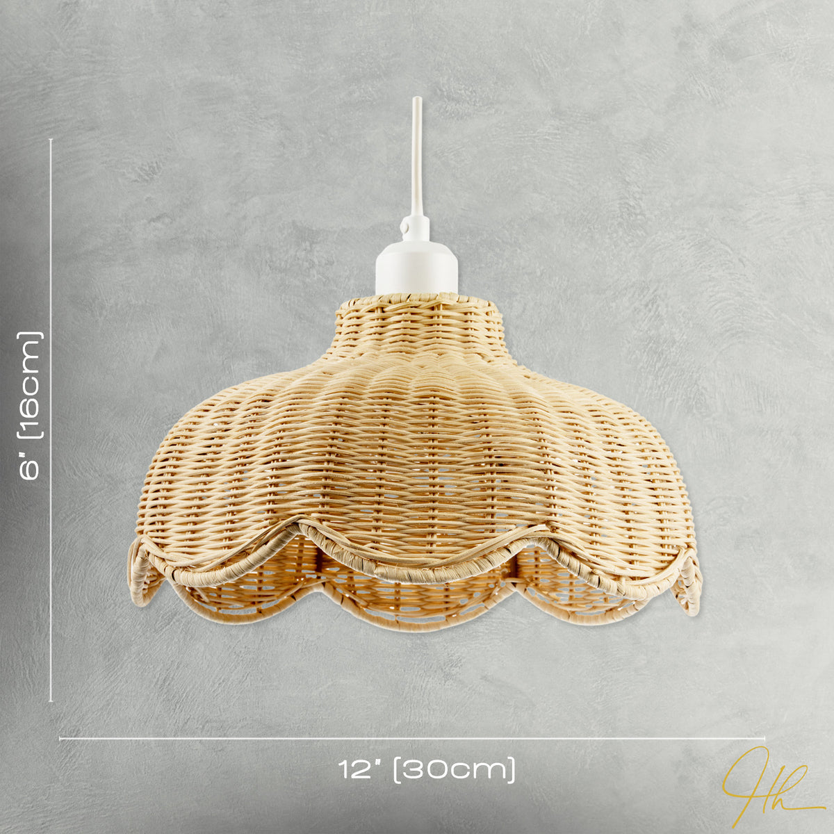 Handwoven Natural Rattan Pendant Light Shade with Scalloped Edge Image 7